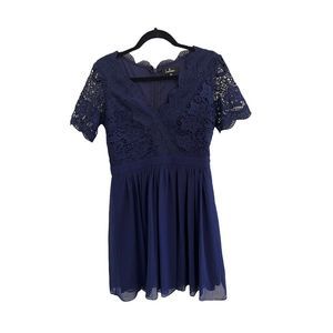 Lulus Angel in Disguise Navy Blue Lace‎ Skater Dress Women’s Size Medium